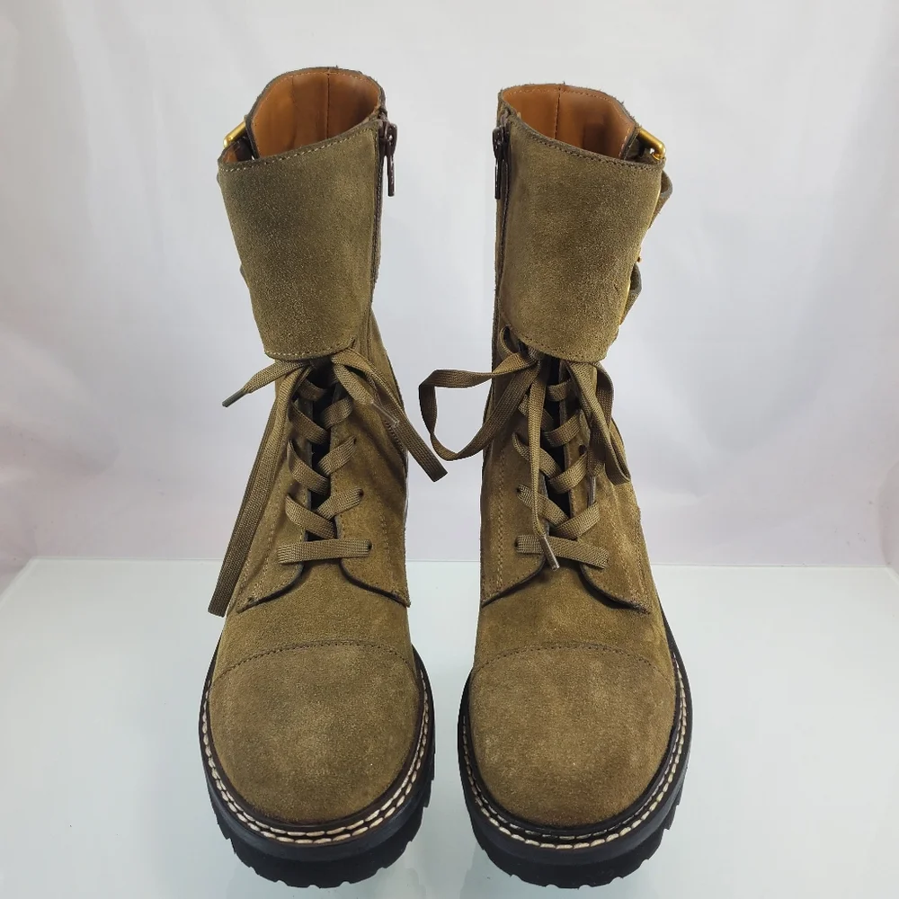 NWT$525 See by Chloe Mallory Leather Buckle Strap Ankle Combat Boots Sz 37.5 - Picture 8 of 12